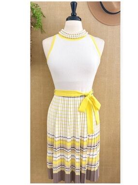 Milly Dress Preppy Fit Flare Pleated Belted Sleeveless Feminine Coquette Dainty